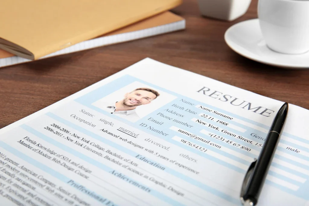 Resume form on table closeup